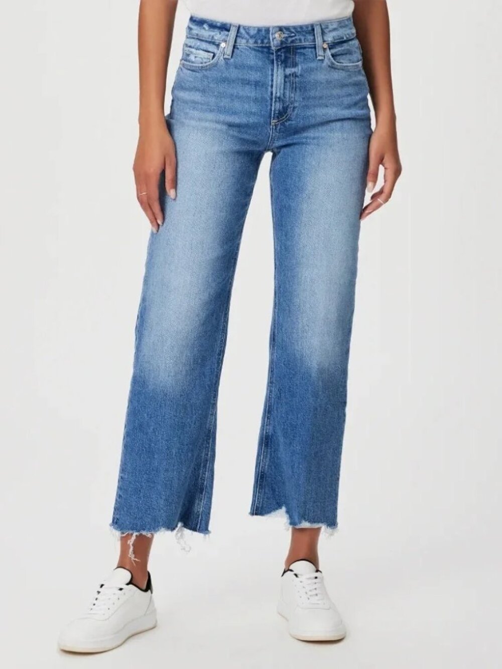 PAIGE DENIM LEENAH ANKLE JEANS HIGH RISE WIDE LEG RAW HEM STRETCH ORGANIC sz 30